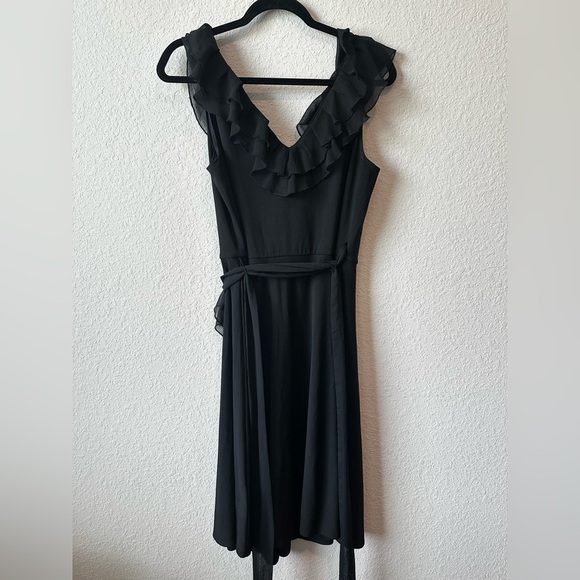 Suzi Chin for Maggy Boutique Brown Tank Sz 14  Ruffle Knee Length Wrap Dress - Picture 4 of 6